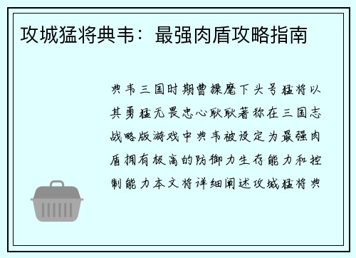 攻城猛将典韦：最强肉盾攻略指南